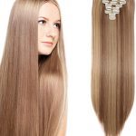 Extensiones sintéticas rubias con clip 66 cms 8 piezas