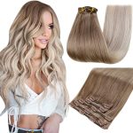 Extensiones de Pelo-Natural de Clip Balayage-Cabello Humano con-Clips 45cm 70g 5Pcs